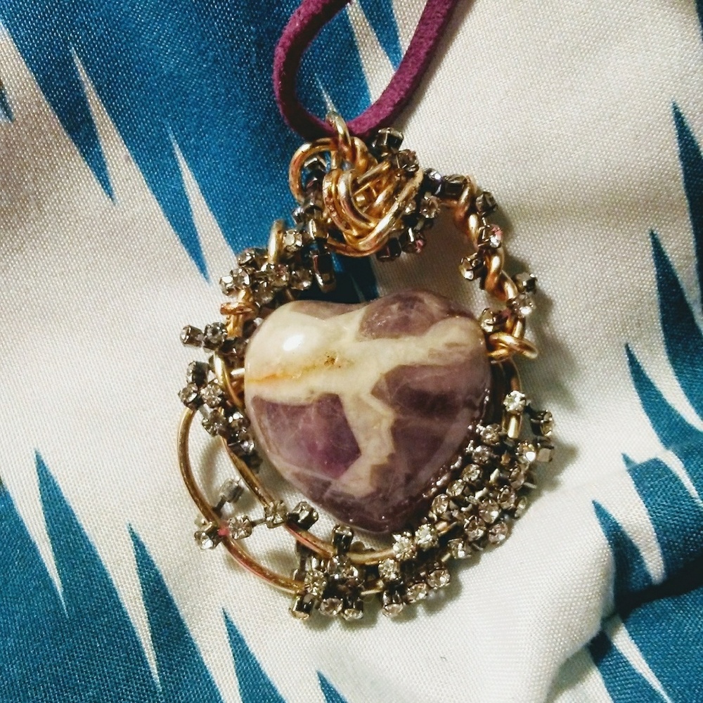SOLD Amethyst quartz heart necklace.